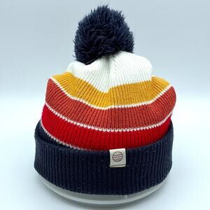 Marine Layer Hat Navy Red Yellow Stripe Pom Beanie Unisex Outdoors Preppy Hiking